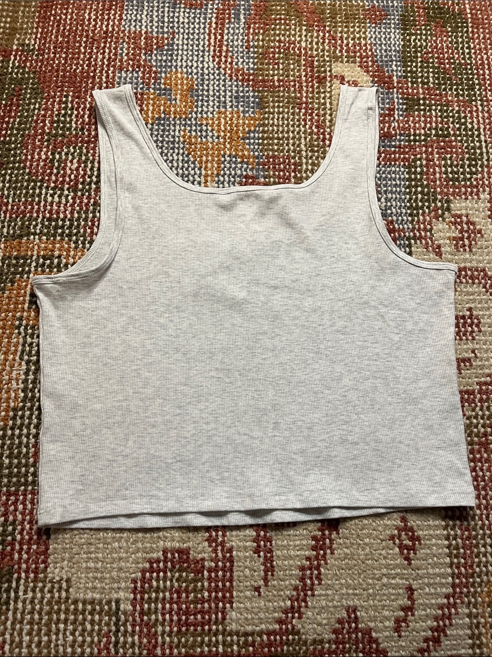 Athleta Ribbed Tank Top Size L Gray Heather Scoop Neck Cropped Stretch Workout - Picture 6 of 6